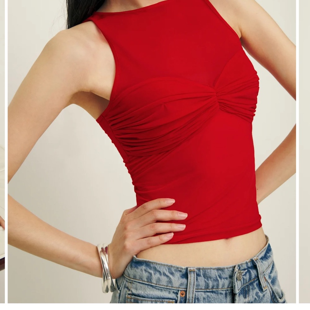 Reformation Red Ruched Crop Top